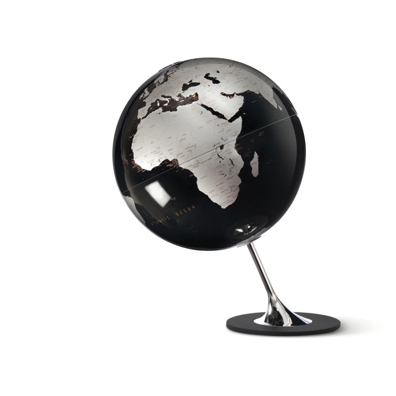 Globo terráqueo Anglo Black. Diseño contemporáneo.