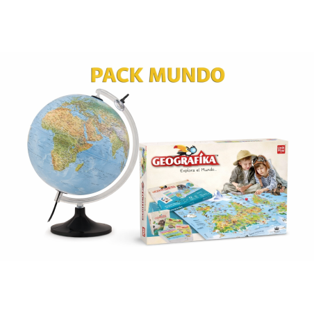 PACK MUNDO – Globo Terráqueo Lumiere + Juego de Mesa Mapamundi Ilustrado